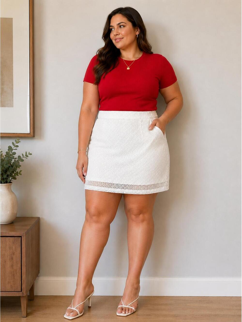 Alfani White Eyelet Lace Mini Skirt 24W NWT Summer Coastal Chic